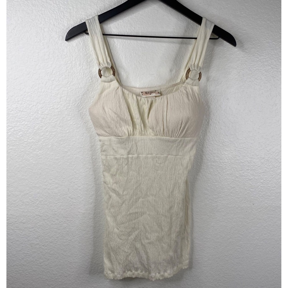 Self Esteem Top Ivory Sz M Y2K 90's Babydoll Boho Festival Tie Back Texture
